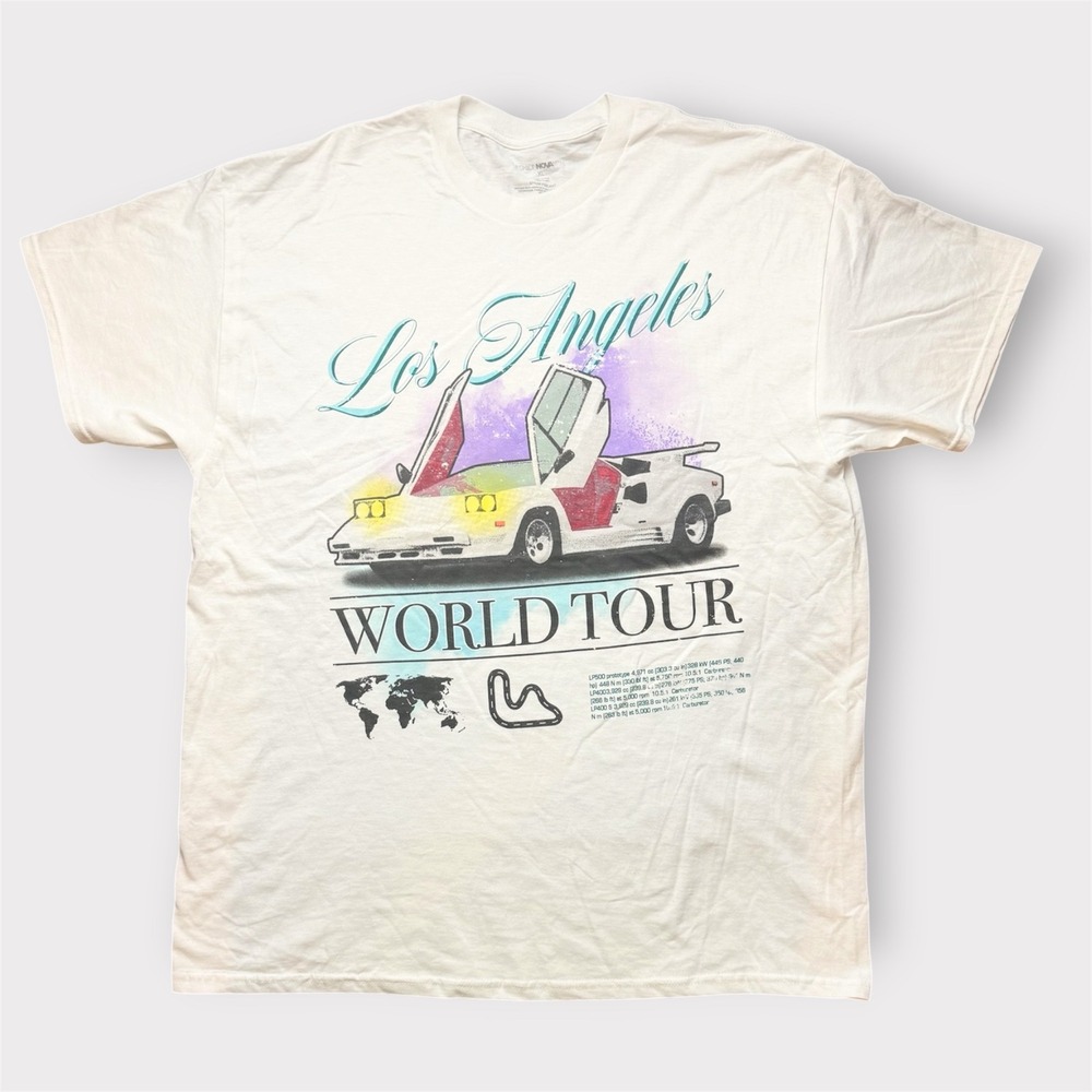 Fashion Nova Men Los Angeles World Tour Supercar Graphic Tee White XL‎ FNMLAWT